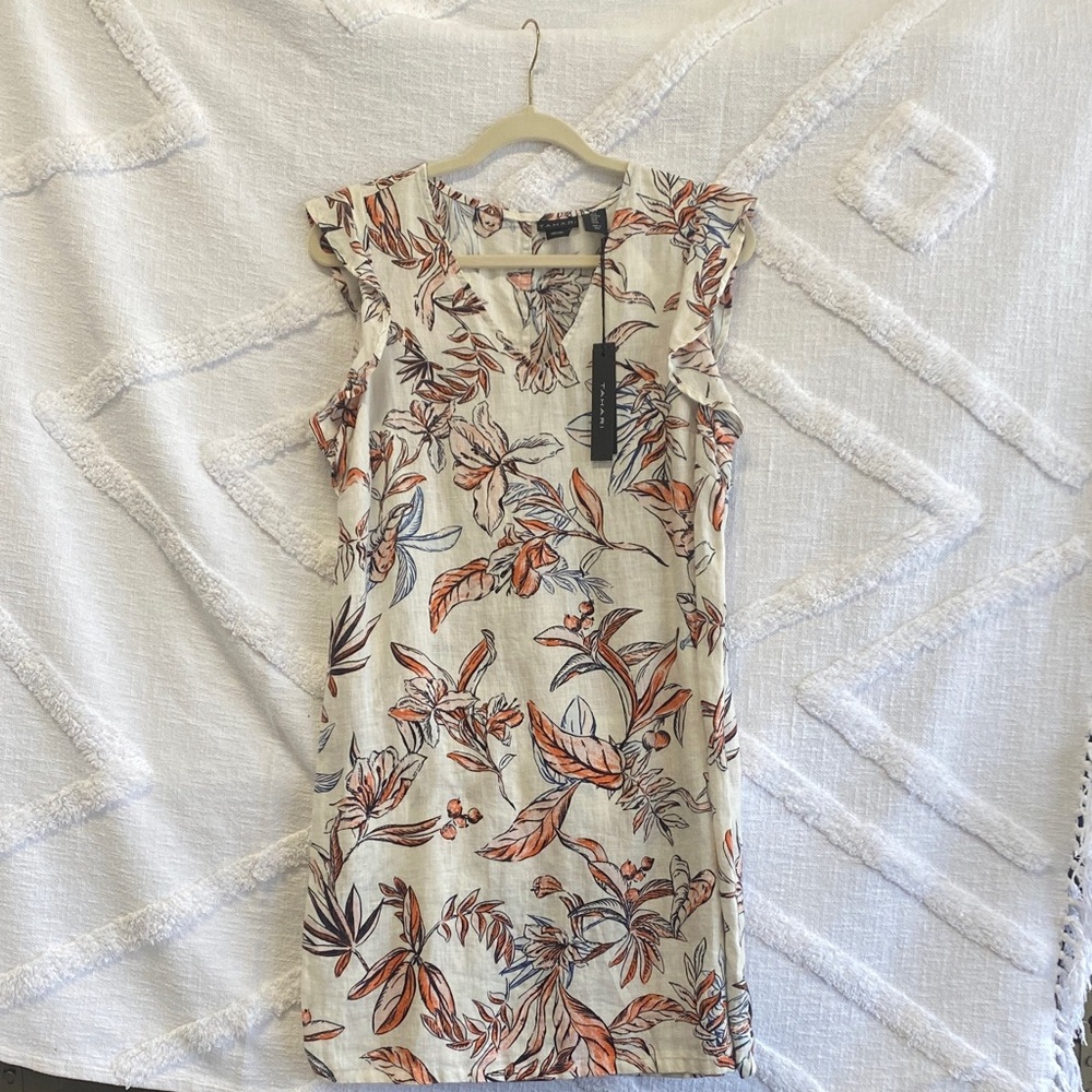 Floral Sleeveless Dress Tahari NWT Med 🧡💙 Linen